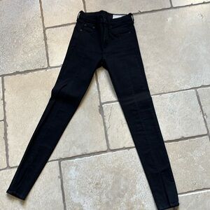 Slim stretchy, black legging jeans with slit at front bottom by ankle
